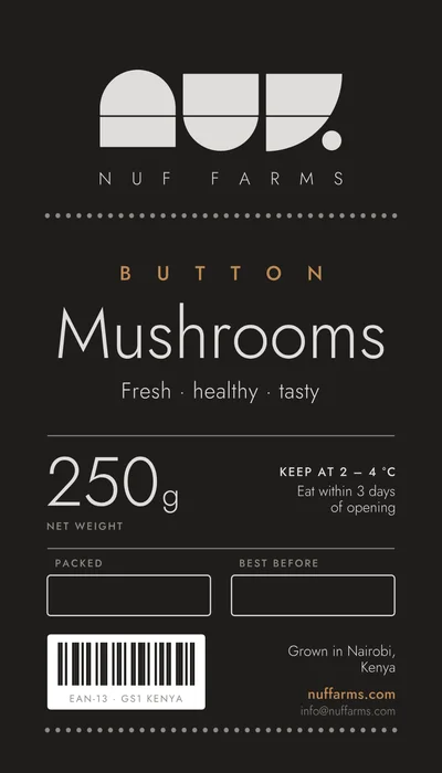 Nuf Farms 250 g button mushroom label